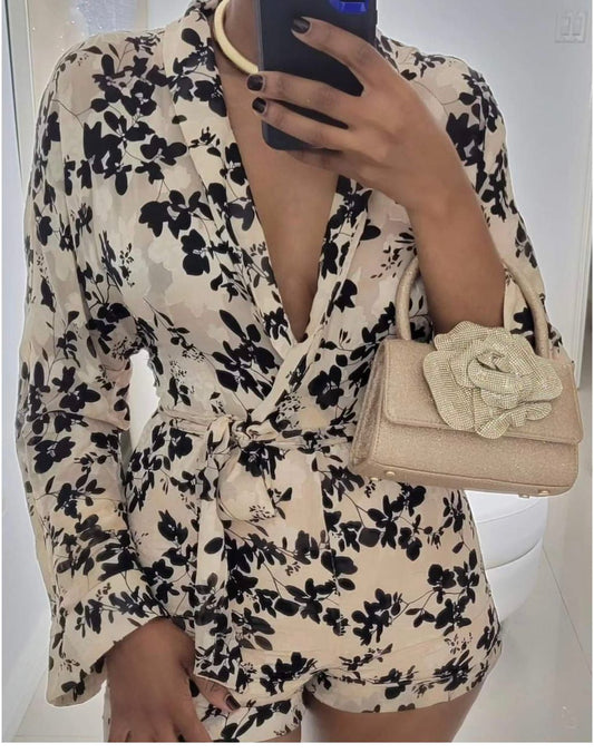 FLORAL SHORT JUMPSUIT (BEIGE)
